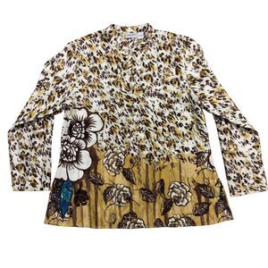 Chico's Blouse Top Womens XL Multicolor Floral Long Sleeve 100% Polyester Preppy
